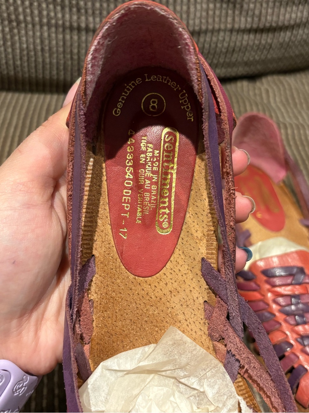 Pink & Purple Woven Leather Huarache Flats - Picture 7 of 10